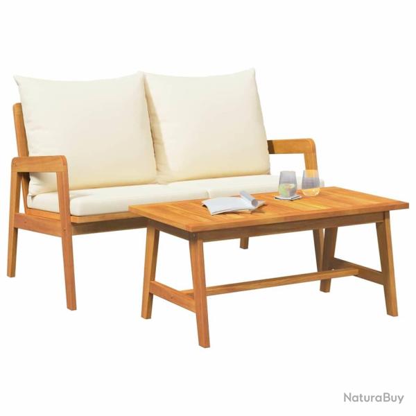 Ensemble Bistro 2 pices avec coussins en bois massif d'acacia