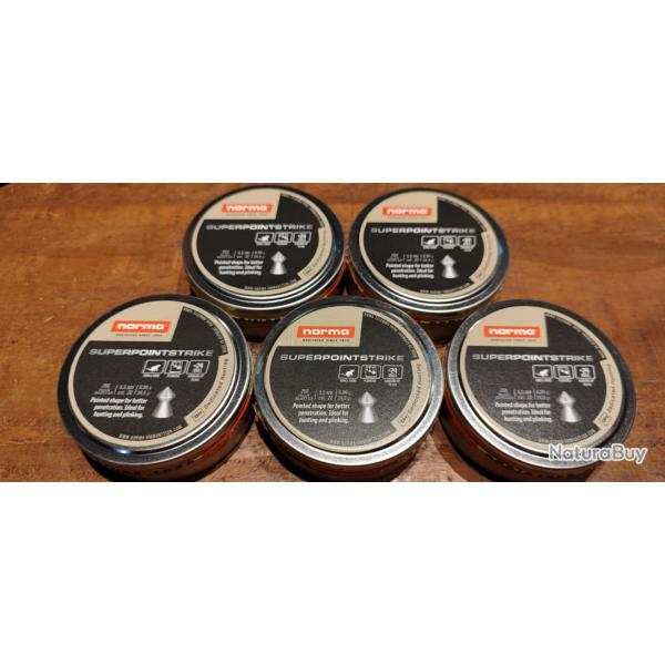 Plombs pointu 5,5 mm Norma - SuperPointStrike - 0,94g - Lot de 5 bo�tes de 250