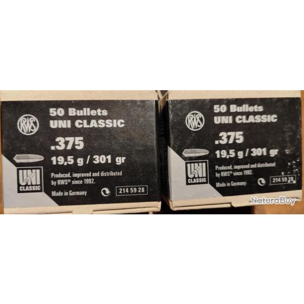 Ogives RWS UNI Classic cal.375 - 19,5g / 301gr - x100
