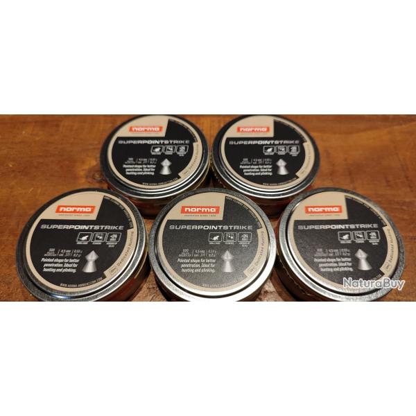 Plombs pointus 4,5 mm Norma - SuperPointStrike - 0,53g - Lot de 5 bo�tes de 500