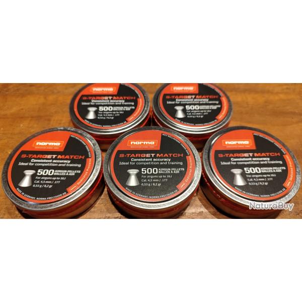 Plombs 4,5 mm Norma - S-Target Match - 0,53g - Lot de 5 bo�tes de 500