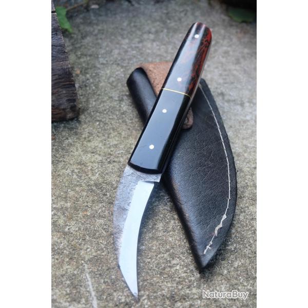 Couteau Griffe Tactical Urban Lame Acier Carbone 1075 Manche R�sine Etui Cuir Fabrication Artisanale