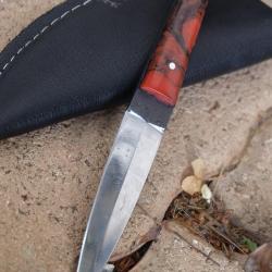 Stylet Couteau Dague de Poche Lame Acier Carbone 1075 Manche R&eacute;sine Etui Cuir Fabric Artisanale