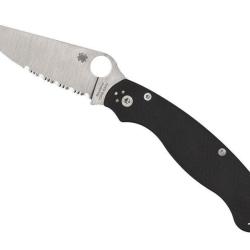 COUTEAU SPYDERCO MILITARY 2 G10 NOIR SEMI-DENTEE
