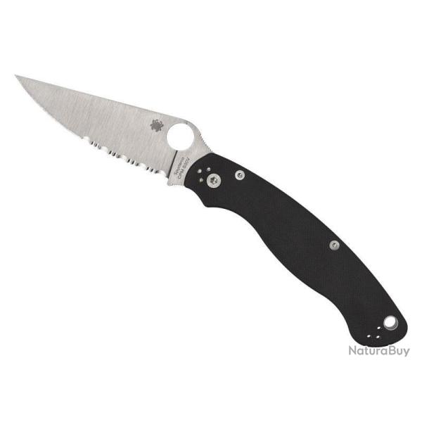 COUTEAU SPYDERCO MILITARY 2 G10 NOIR SEMI-DENTEE