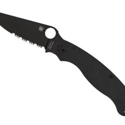 COUTEAU SPYDERCO MILITARY 2 G10 TOUT NOIR SEMI-DENTEE