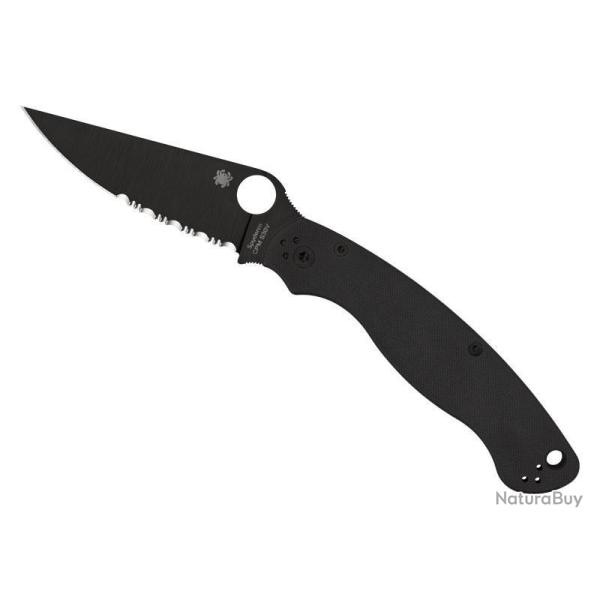 COUTEAU SPYDERCO MILITARY 2 G10 TOUT NOIR SEMI-DENTEE