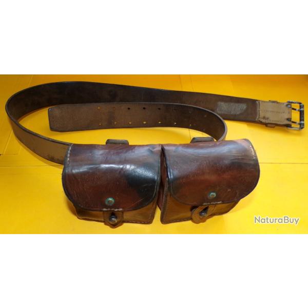 CEINTURON EN CUIR AVEC ETUI EN CUIR DE CARTOUCHIERE POUR MAS 36  DE L'ARMEE FRANCAISE ,  FABRICATION
