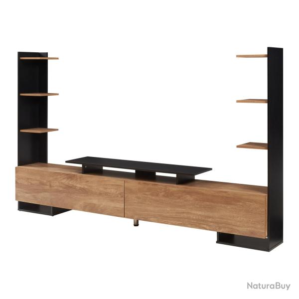 Meuble TV support tlvision salon tagre avec tagres latrales noir / effet bois de mangue 03_0