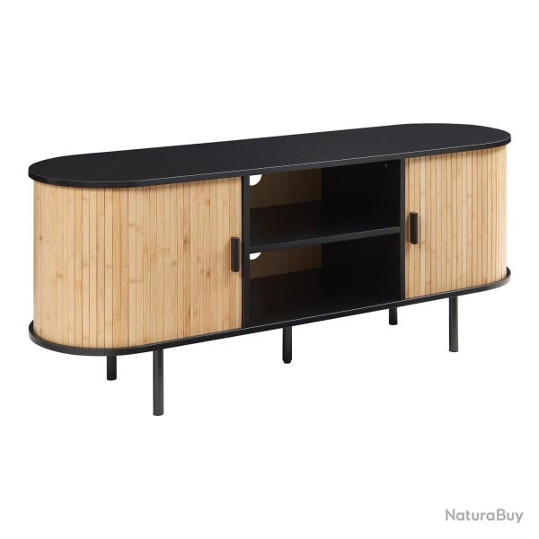 Meuble TV support tlvision salon tagre bamboo 140 x 40 x 55 cm naturel noir 03_0010097