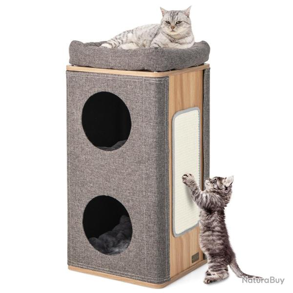 Arbre � chat moderne 3 niveaux 38 x 38 x 77,5 cm confortable et hygi�nique en MDF gris 20_0010164