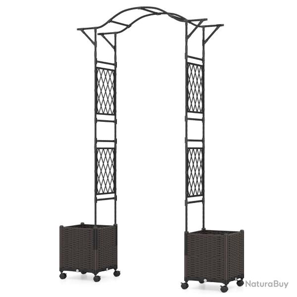 Treillis d'arche de jardin 208 x 40 x 250 cm avec 2 jardini�res auto-irrigantes roues design modern
