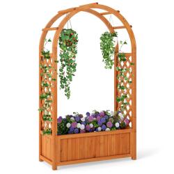 Bac de jardin jardini&egrave;re sur&eacute;lev&eacute; 83 x 36 x 146 cm avec treillis amovible et doublure en bois marro