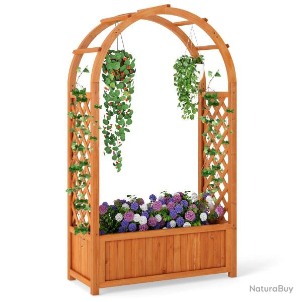 Bac de jardin jardini�re sur�lev� 83 x 36 x 146 cm avec treillis amovible et doublure en bois marro