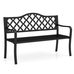 Banc de jardin 128 x 54 x 89 cm pour 2 &agrave; 3 personnes assise ergonomique ambiance cosy en m&eacute;tal noir