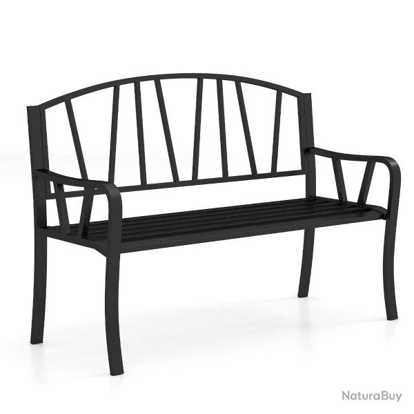 Banc de jardin ergonomique 129 x 53 x 93 cm pour 2 � 3 personnes en m�tal noir design moderne 20_00