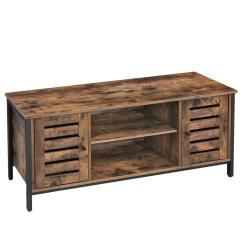 Meuble TV support télévision avec étagères et placards de rangement portes persiennes pour salon sa