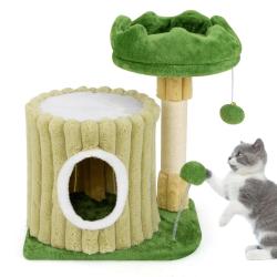 Arbre &agrave; chat avec perchoir rembourr&eacute; 93 x 60 x 60 cm divertissement pour chats ambiance cosy en MDF