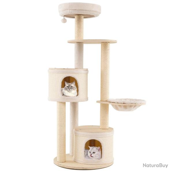 Arbre � chat 58 x 152 cm avec 2 condos amovibles et hamac cosy en bois naturel et sisal 20_0010106