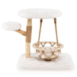 Arbre &agrave; chat 64 x 44 x 66 cm 4 niveaux design moderne berceau suspendu en peluche blanc 20_0010172