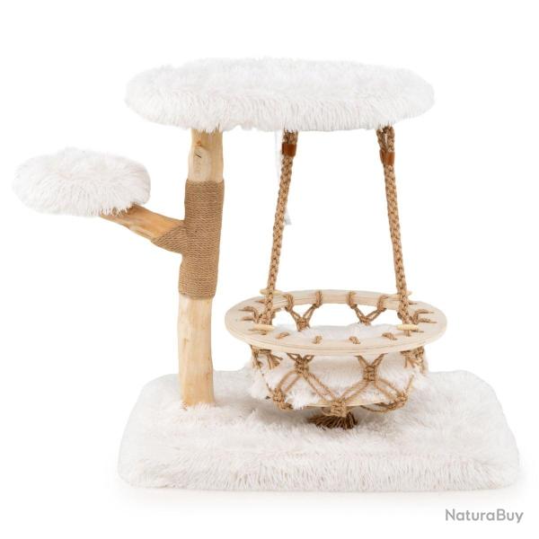 Arbre � chat 64 x 44 x 66 cm 4 niveaux design moderne berceau suspendu en peluche blanc 20_0010172