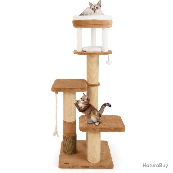 Arbre � chat moderne 164 x 58 x 58 cm avec auto-toilettage et double perchoir rembourr� en bois agg