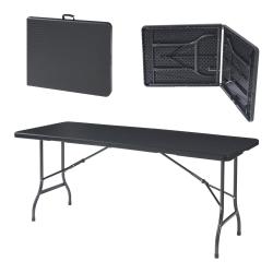 Table de camping pliante 180 x 75 x 72 cm effet rotin noir 03_0011001