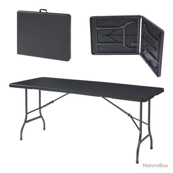 Table de camping pliante 180 x 75 x 72 cm effet rotin noir 03_0011001