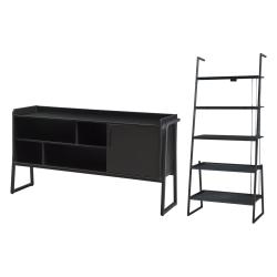 Ensemble de 2 meubles avec étagère échelle et meuble TV noir 03_0009369