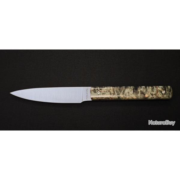 Perceval - Couteau d'office 10cm - manche loupe de bouleau noir stabilis | 947