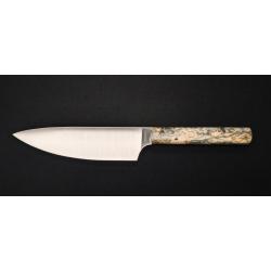 Perceval - Couteau demi chef "éminceur" 15cm - manche loupe de bouleau noir stabilisé | 947