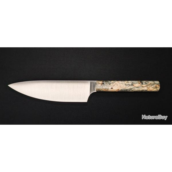 Perceval - Couteau demi chef "minceur" 15cm - manche loupe de bouleau noir stabilis | 947