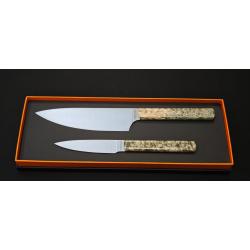 Perceval - Set de 2 couteaux - Couteau demi chef "éminceur" 15cm - office 10cm - Manche loupe de bou