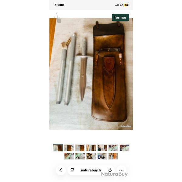 �pieux de chasse artisanal d�montable / fourreau cuir