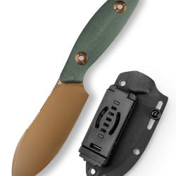 Couteau TRIVISA Aubergine Green Lame Acier 14C28N Manche Plaquettes Micarta &Eacute;tui Kydex TVJM05GM14 -