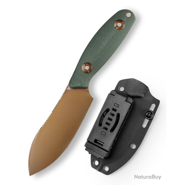 Couteau TRIVISA Aubergine Green Lame Acier 14C28N Manche Plaquettes Micarta �tui Kydex TVJM05GM14 -