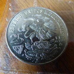 MAGNIFIQUE MONNAIE MEXICAINE EN ARGENT- JUEGOS DE LA XIX OLIMPIADA MEXICO 1968-TRANCHE EN CREUX-TTB+
