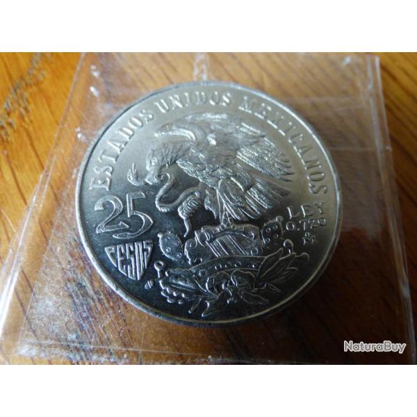 MAGNIFIQUE MONNAIE MEXICAINE EN ARGENT- JUEGOS DE LA XIX OLIMPIADA MEXICO 1968-TRANCHE EN CREUX-TTB+