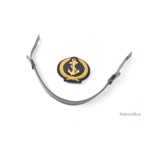 Insigne de casquette d'officier de marine + jugulaire. Marine Nationale annes 1960 - 1980