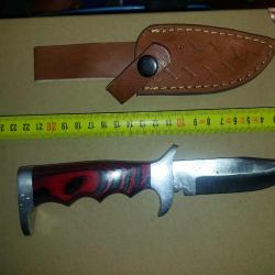 Poignard Couteau de Chasse Lame Acier Carbone 1055 Manche Bois/Acier Etui Cuir Fabric Artisananale A