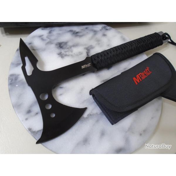 Hache Tomahawk Mtech Axe Black Handle Acier 440 Manche Para Corde Etui Nylon