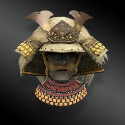 Samouraï, CASQUE de GUERRE appelé KABUTOavec MEMPO Type Suji-bachi Japon - Ère Showa
