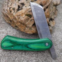 Couteau L'Irlandais Piémontais Manche Bois Lame Acier Damas 128 Couches Sheepsfoot Fabric Artisanale