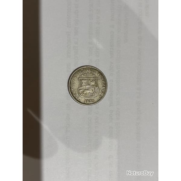 Pi�ce de monnaie ancienne du Venezuela, en m�tal cupro nickel de 1877