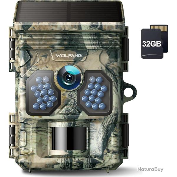 Cam�ra de Chasse Solaire WT02 4K 48MP - Vision Nocturne IR IP66 Micro SD 32Go Autonomie 8 Mois