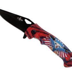 COUTEAU DECOR AIGLE AMERICAIN 11,5CM INOX NOIR + GRAVURE PRENOM