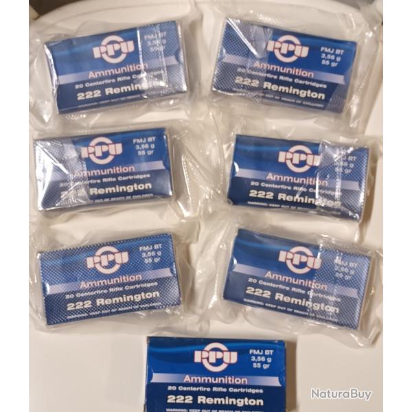 7 boitesde 20 cartouches Partizan de calibre 222 Remington, 55 grains , FMJ BT
