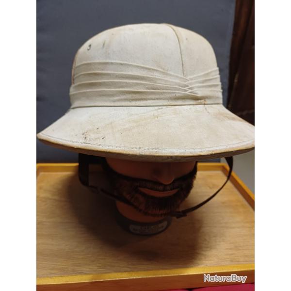 Casque colonial style anglais - complet avec coiffe et jugulaire cuir -taille 56