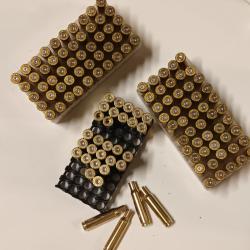 120 douilles - &eacute;tuis - 222 solognac - tir&eacute;es 1x nettoy&eacute;es tumbler humide