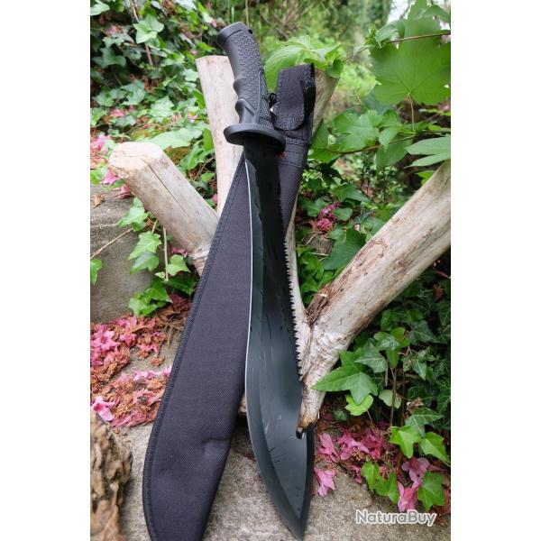 Coupe Coupe Bowie Machette Guide d'Amazonie Lame Acier 3Cr13 Guthook Manche ABS Black Etui Nylon 01